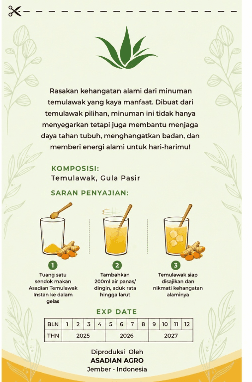 Tampak Belakang Kemasan Asadian Temulawak